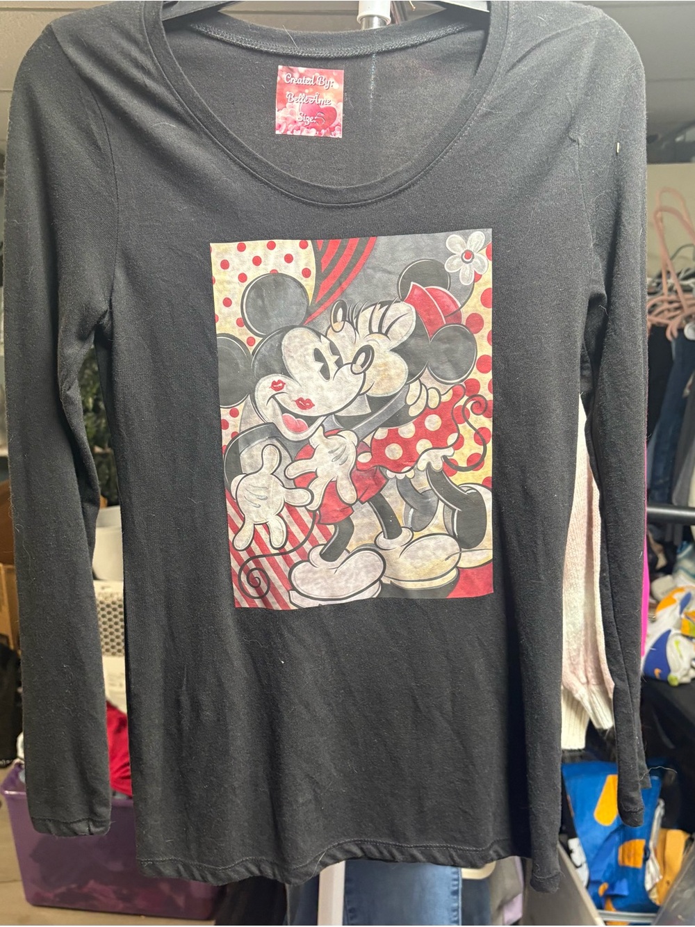 Disney Black Long-Sleeve Tee with Minnie & Mickey Retro Graphic